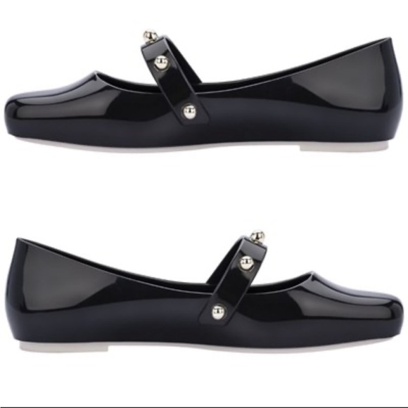 Melissa Aura III black studded jelly Maryjane strap ballet flats size 6 - Picture 1 of 10